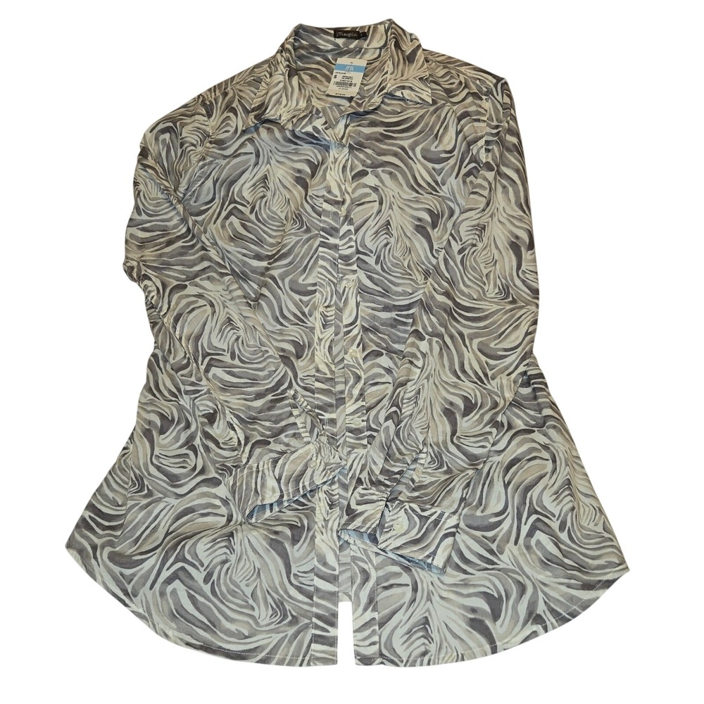 J.McLaughlin Lois Blouse Cream Gray‎ Print Long Sleeve Button Down Top S